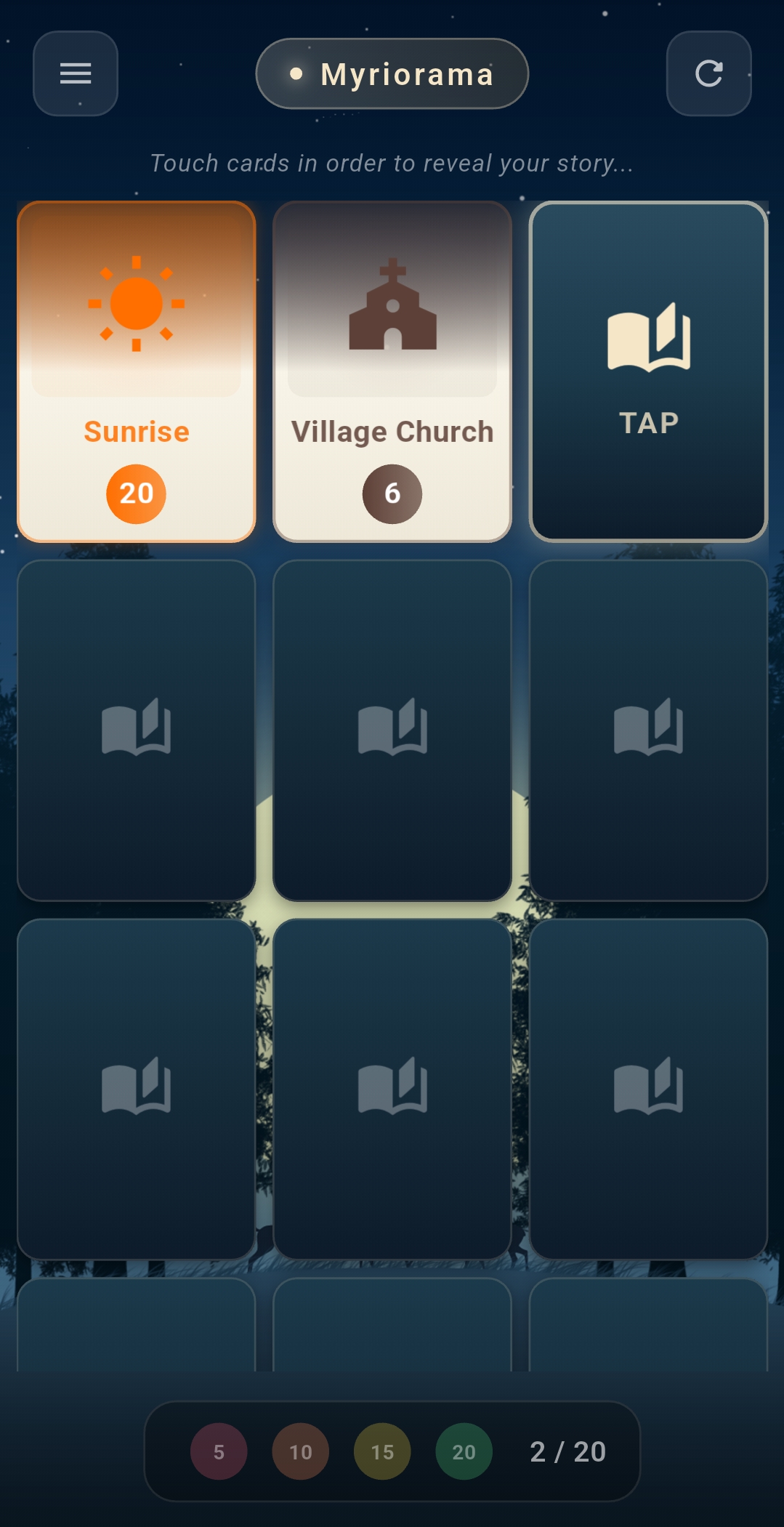 myriorama-cards-revealed Myriorama board with Sunrise and Village Church cards revealed