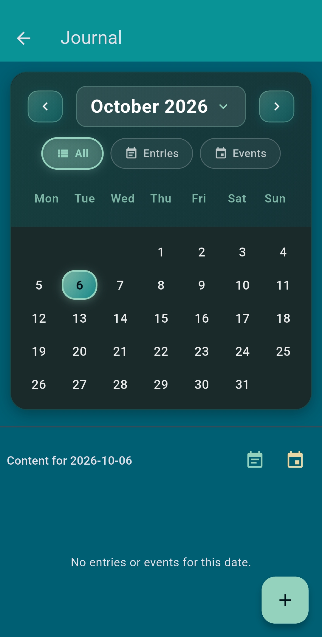Slate journal calendar Slate journal calendar with entries and events filters