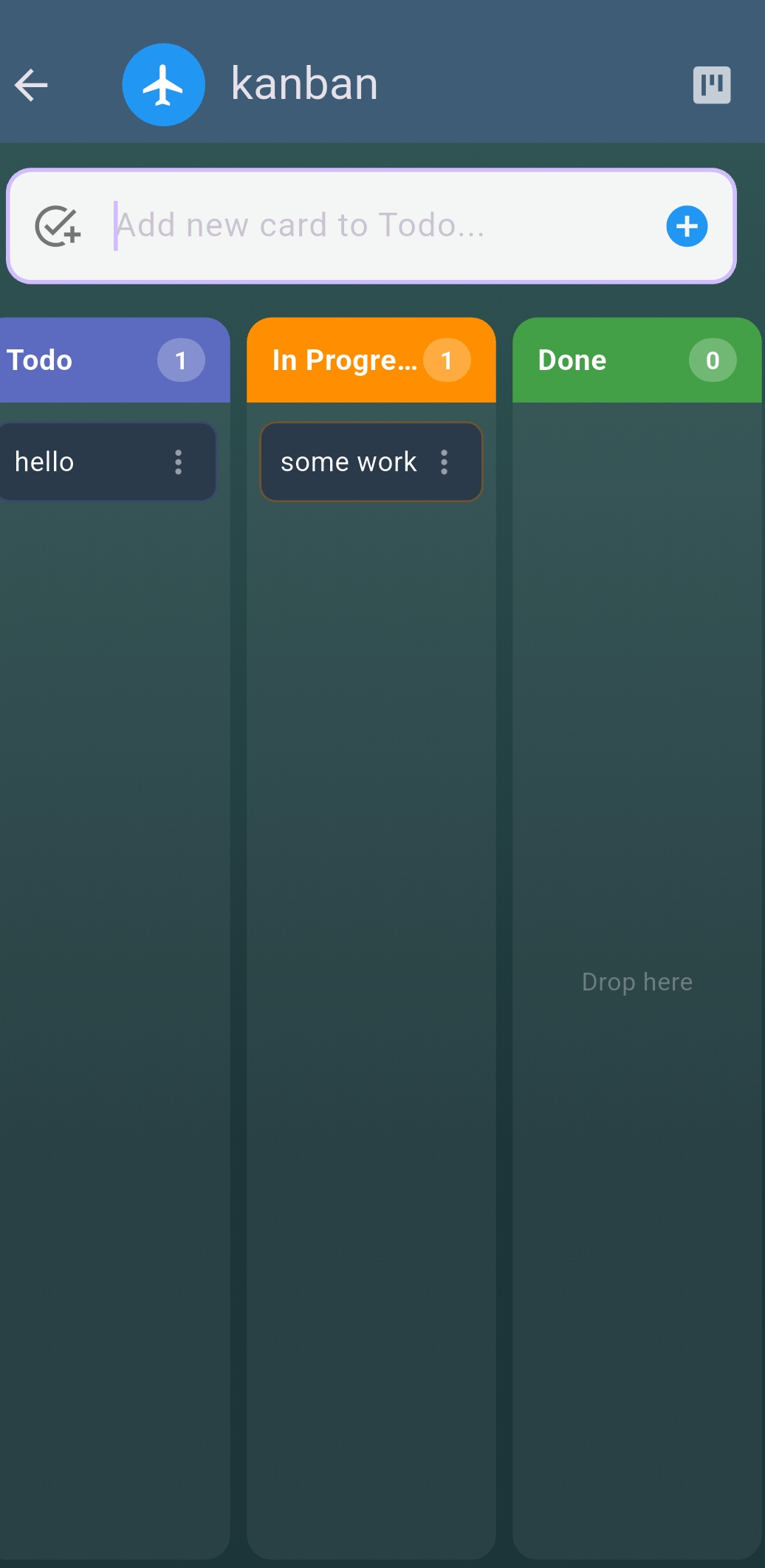 Slate kanban Slate kanban board with To do, In progress and Done columns